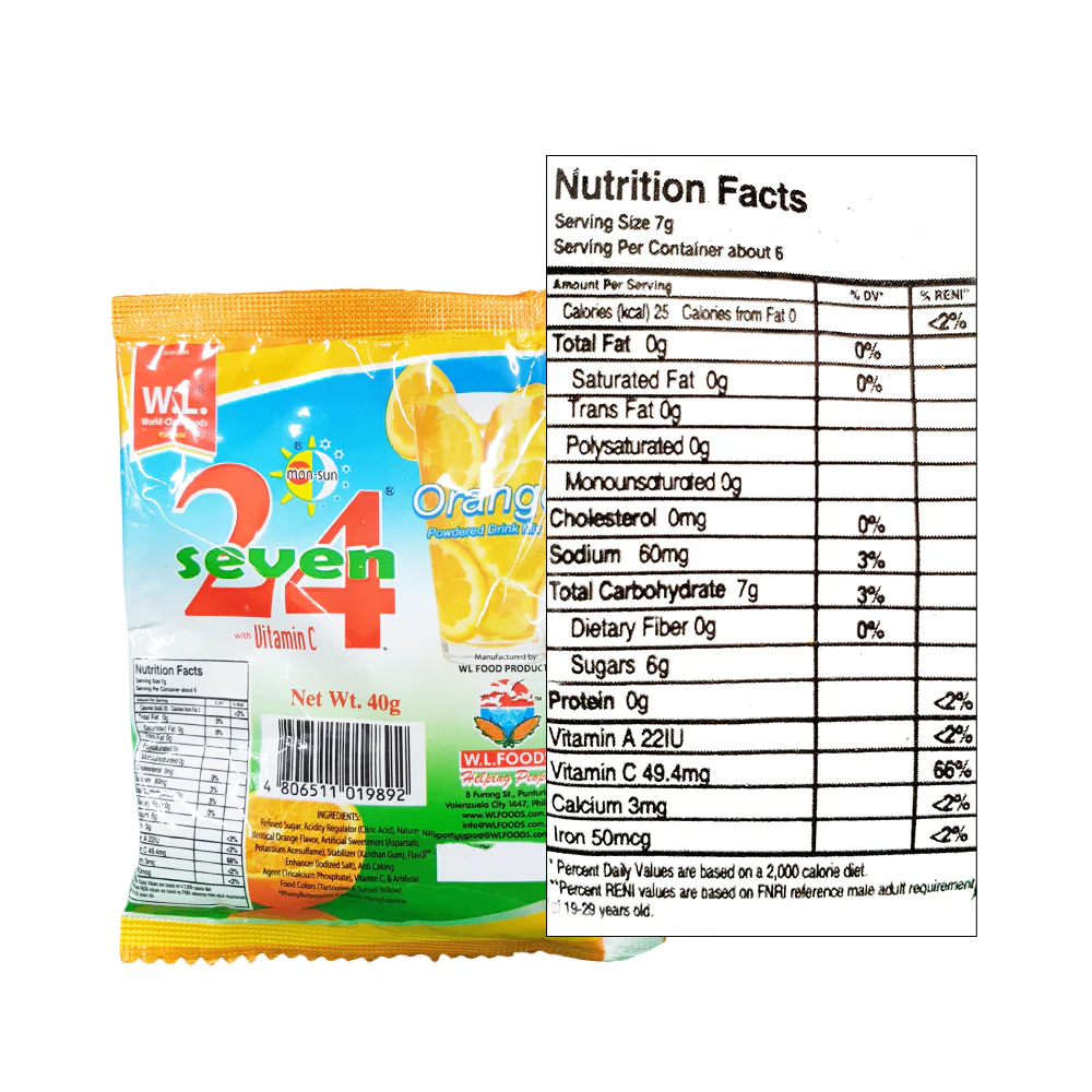 24 Seven Powdered Juice Orange 40g - Image 2