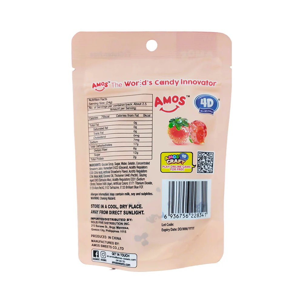 4D Fruit Gummy Juicy Burst Strawberry 65g - Image 2