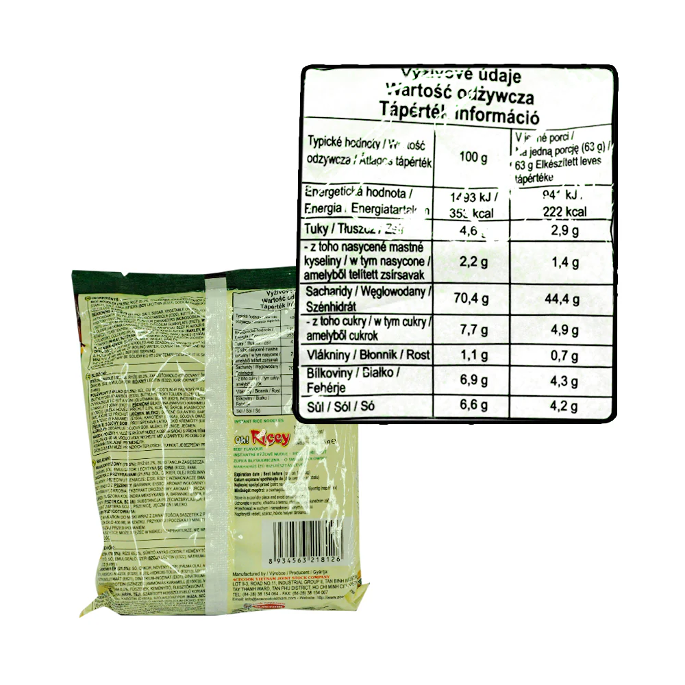 Acecook Oh! Ricey Instant Pho Noodles Beef Flavour 63g - Image 2