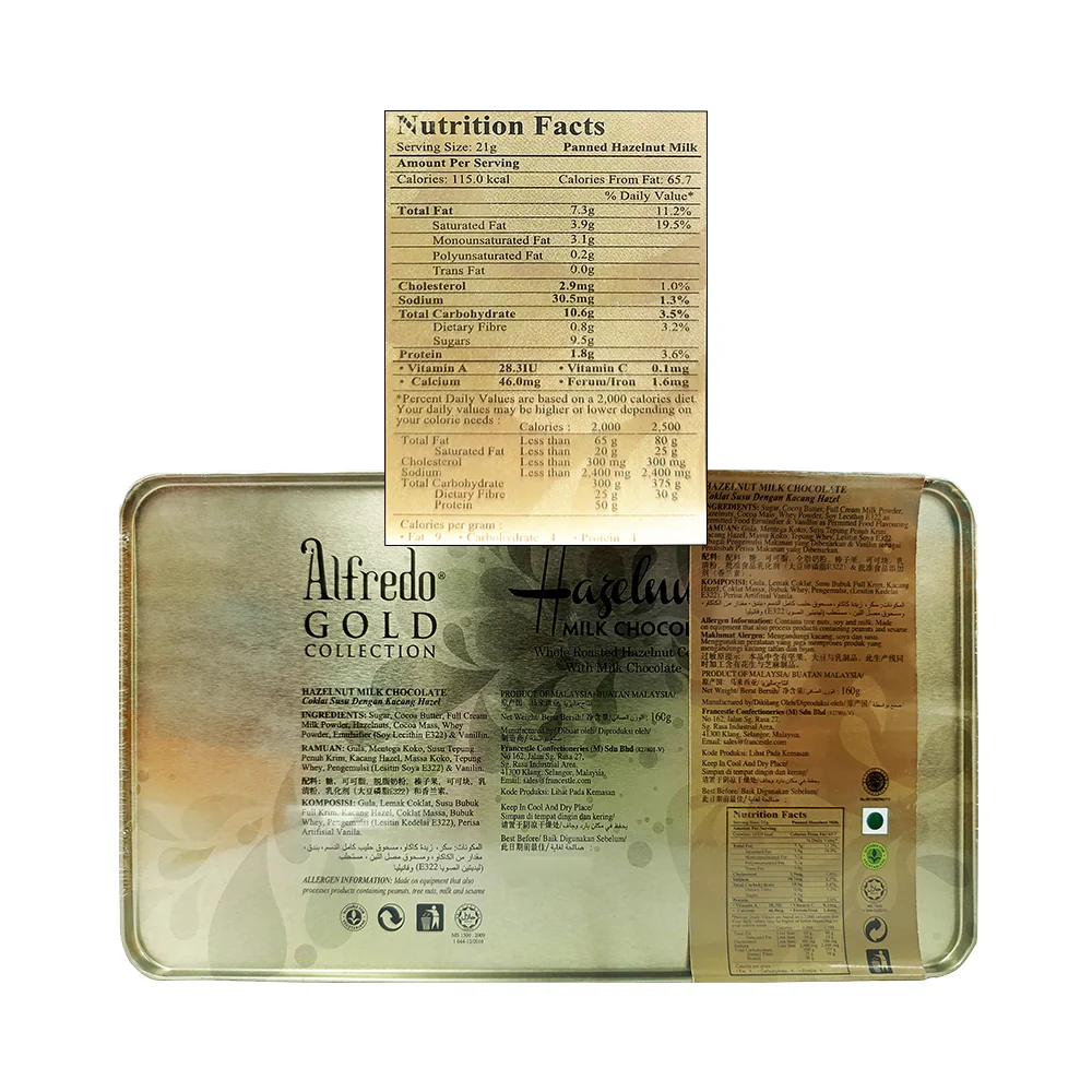Alfredo Gold Collection Hazelnut Milk Chocolate Tin 160g - Image 2