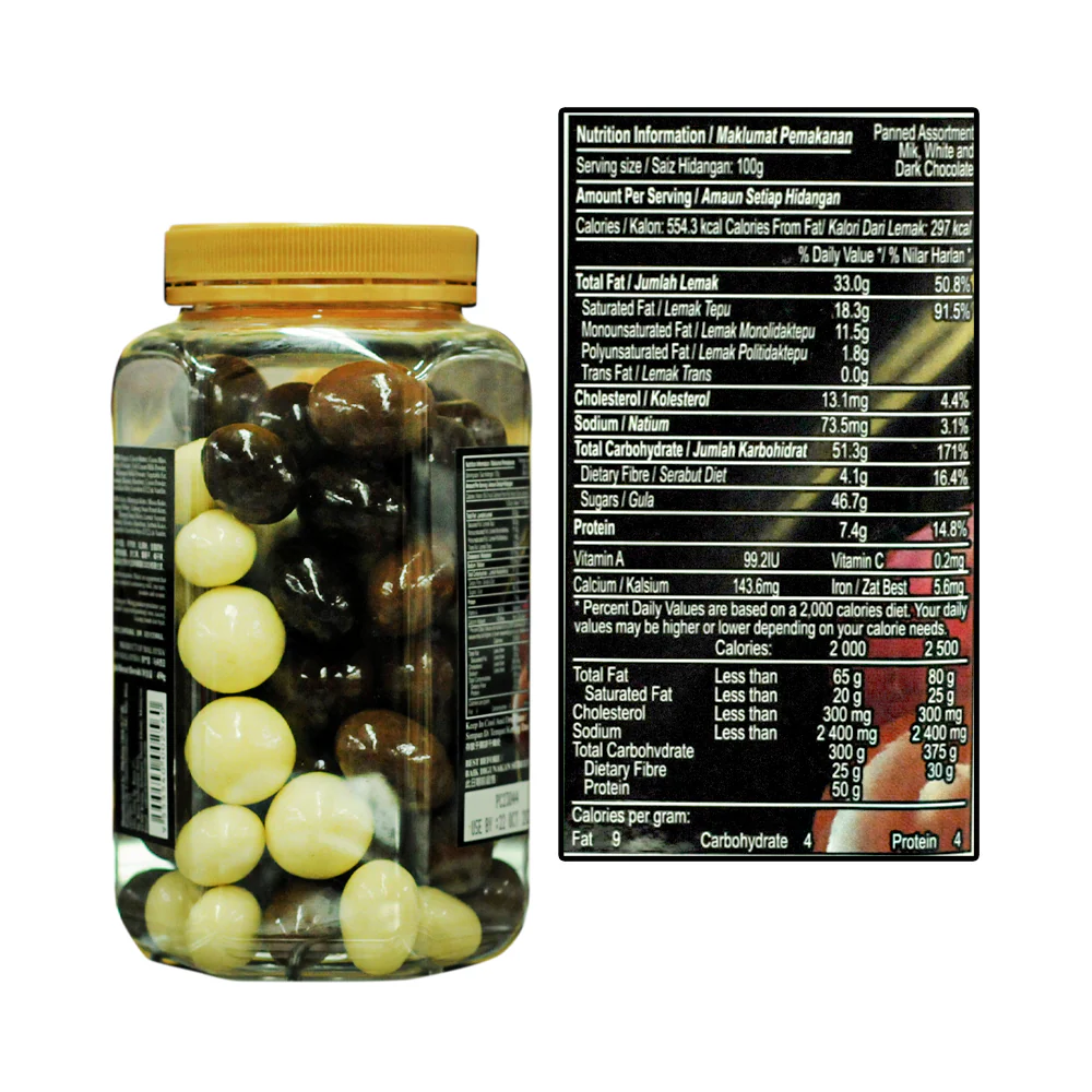 Alfredo Jar Assortment Milk, Dark And White Chocolate 450g - Image 2