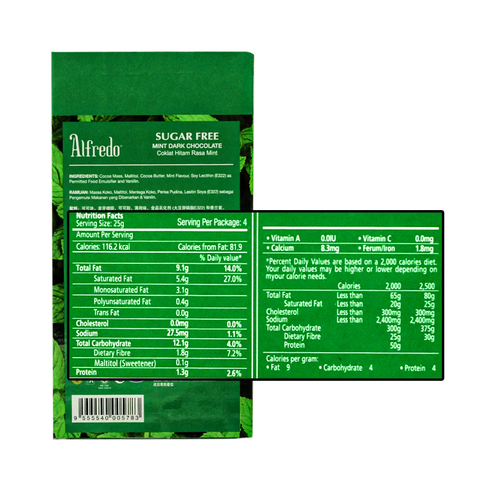 Alfredo Milk Chocolate Sugar Free Dark 100g - Image 2