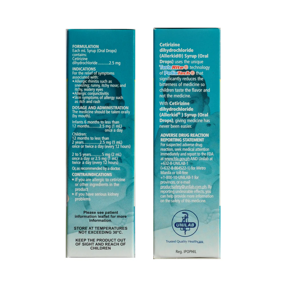 Allerkid Cetirizine 2.5mg/ml Oral Drops Syrup 10ml - Image 2