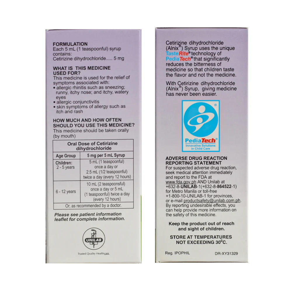 Alnix Cetirizine 5mg/5ml Syrup 60ml - Image 2