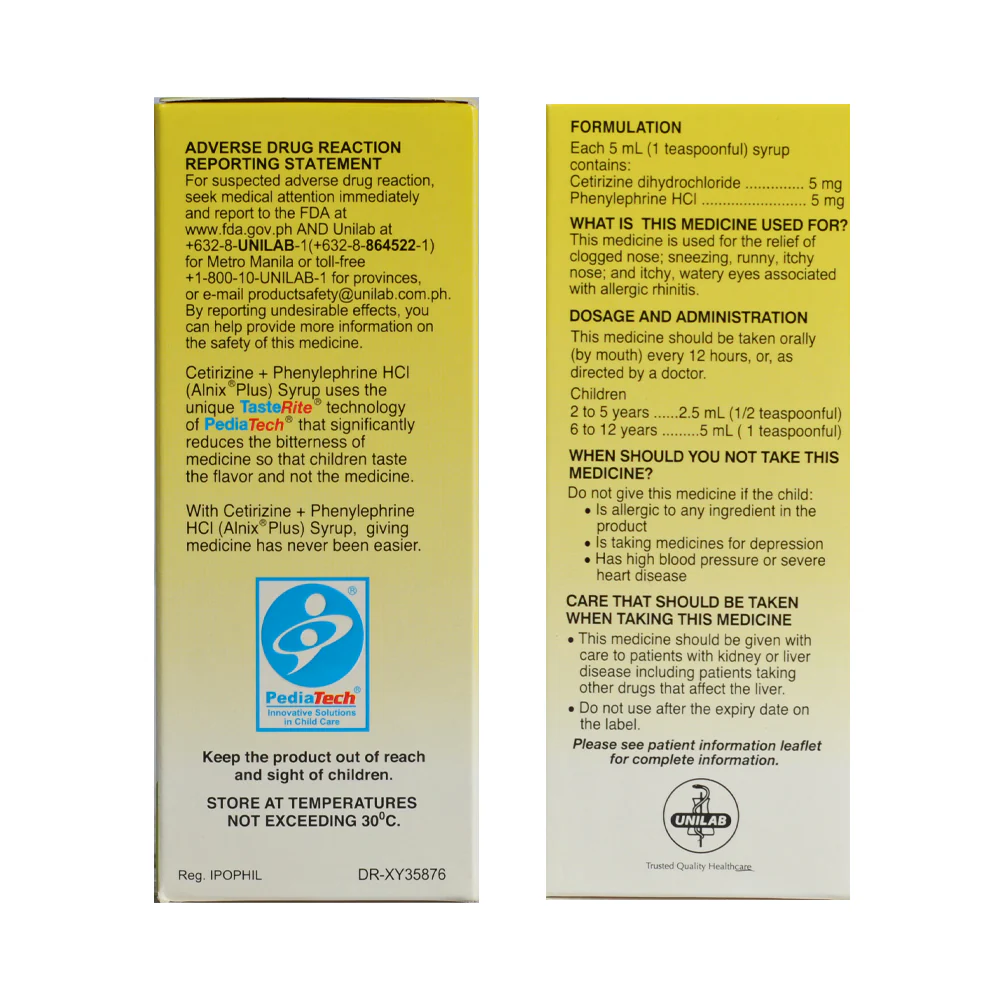 Alnix Plus 5mg/5mg/5ml Syrup 60ml - Image 2