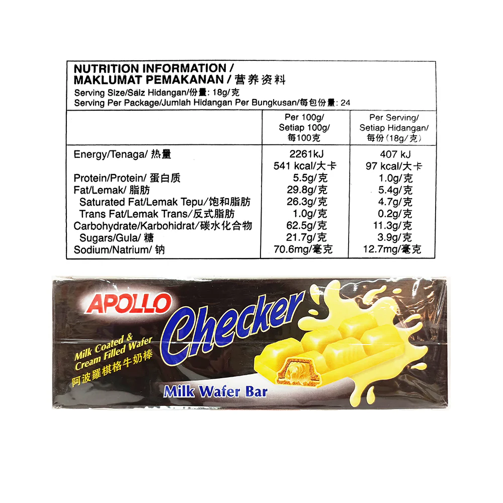 Apollo Checker Milk Wafer Bar 18g x 24's - Image 2