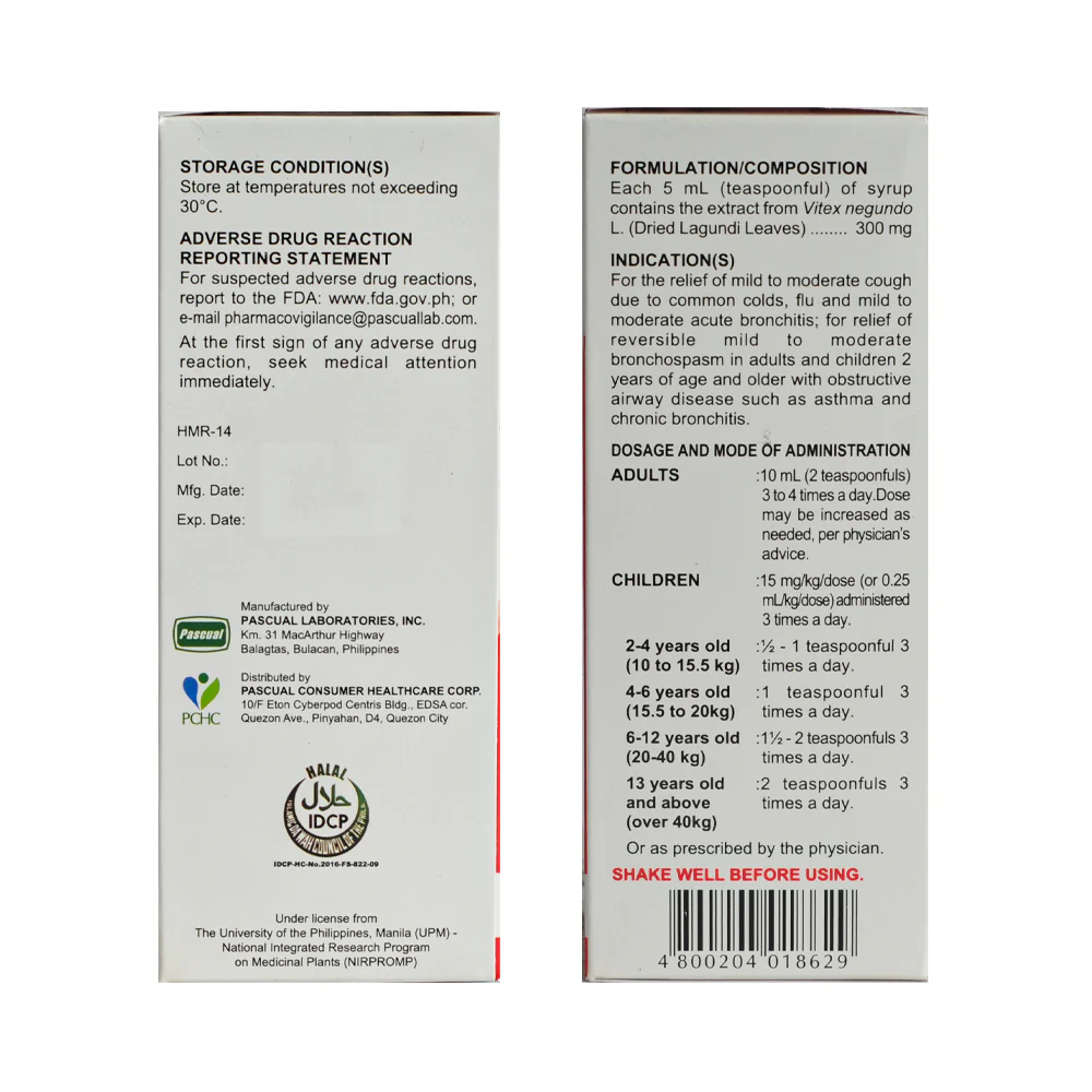 Ascof Lagundi Ponkan 300mg/5ml Syrup 120ml - Image 2