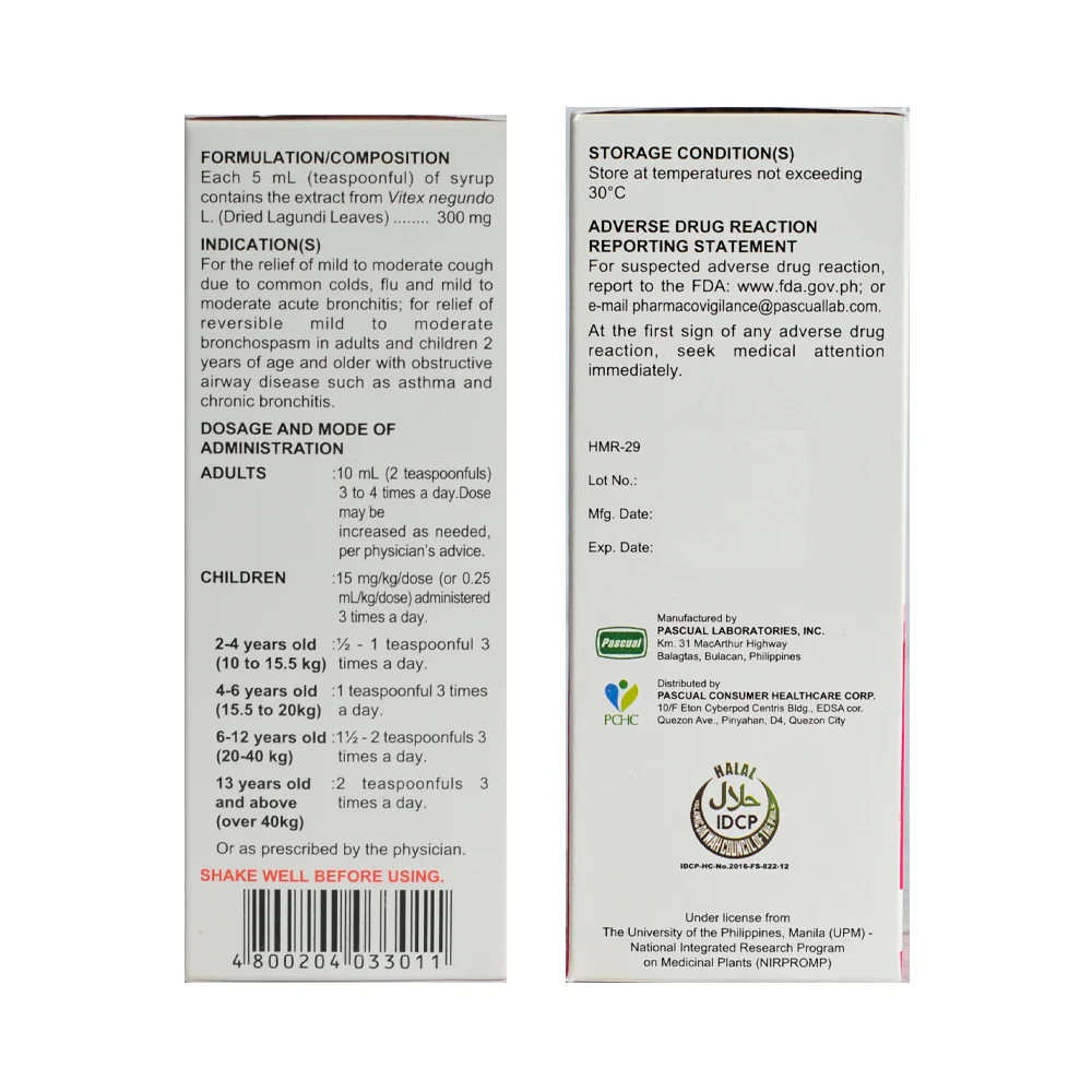 Ascof Lagundi Strawberry 300mg/5ml Syrup 60ml - Image 2