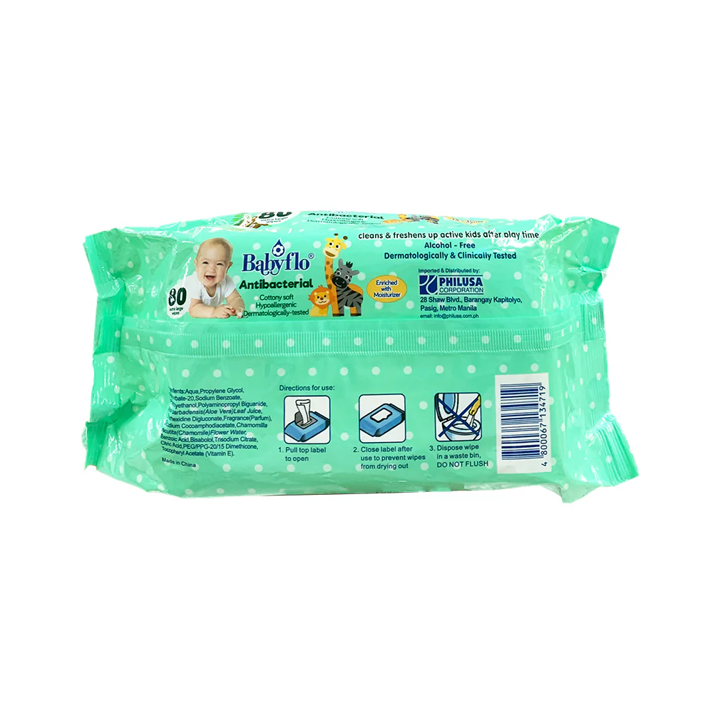 Babyflo Baby Wipes Antibacterial Lid 80's - Image 2