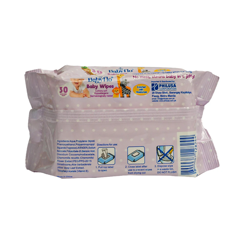 Babyflo Baby Wipes Lavender 30's - Image 2