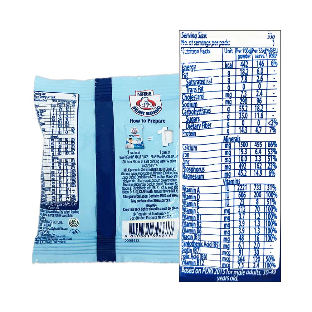 Bear Brand Adult Plus Powdered Milk 33g - Image 2