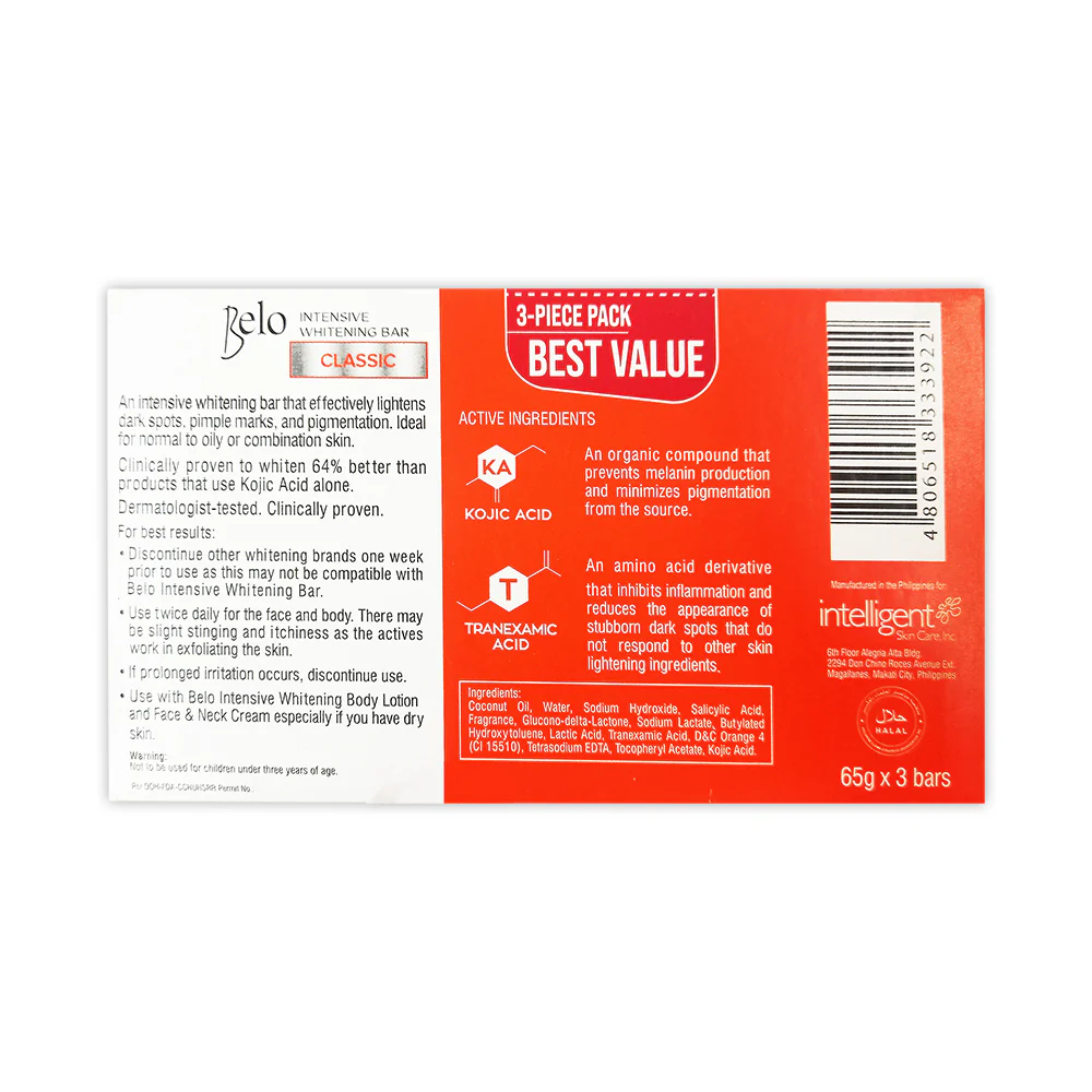 Belo Kojic Acid + Tranexamic Acid Whitening Bar 65g x 3's - Image 2