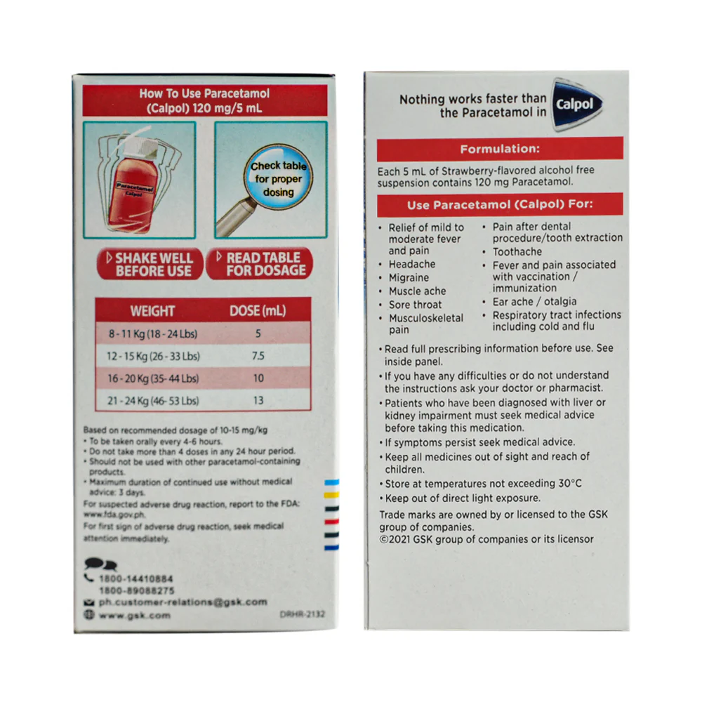 Calpol Paracetamol 120mg/5ml Suspension 60ml - Image 2