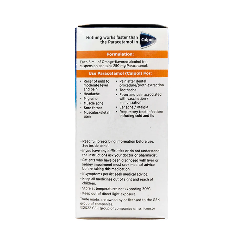 Calpol Paracetamol 250mg/5ml Suspension 100ml - Image 3