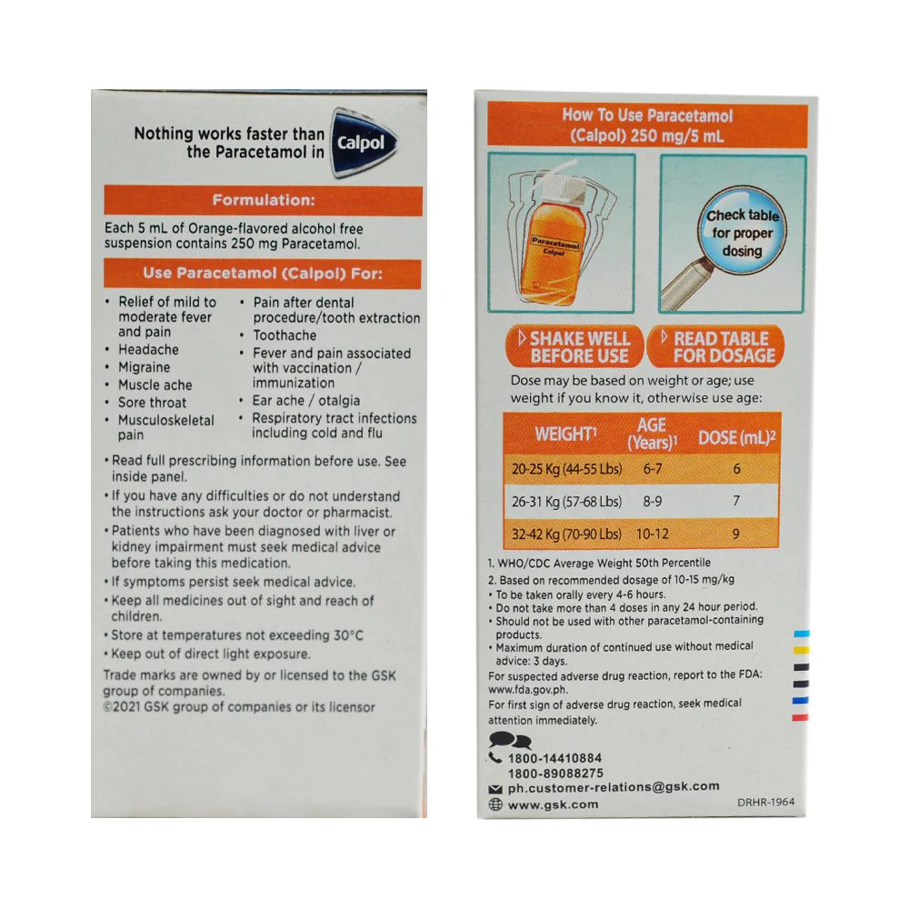 Calpol Paracetamol 250mg/5ml Suspension Orange 60ml - Image 2
