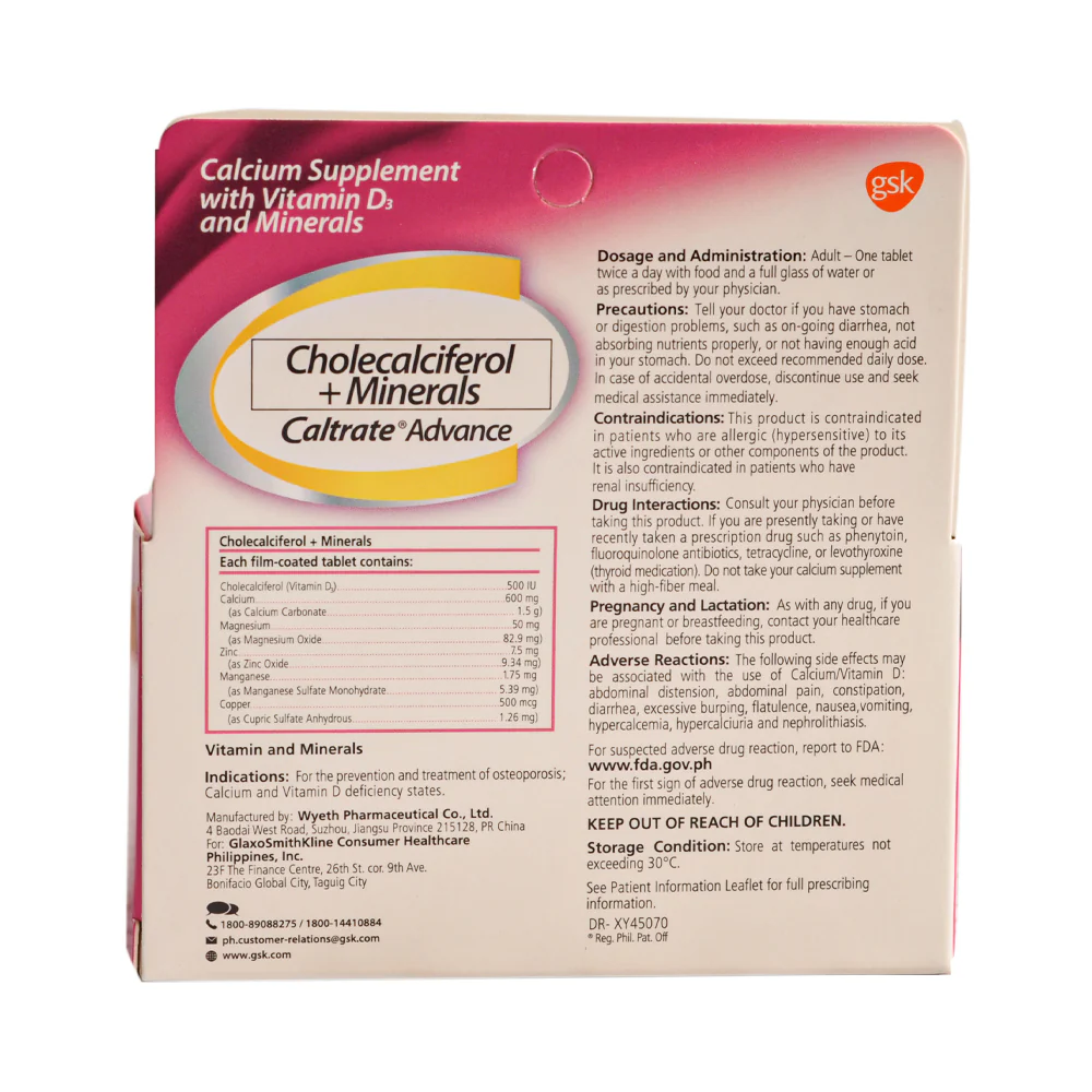 Caltrate Advance Cholecalciferol + Minerals Tablet By 30's - Image 2