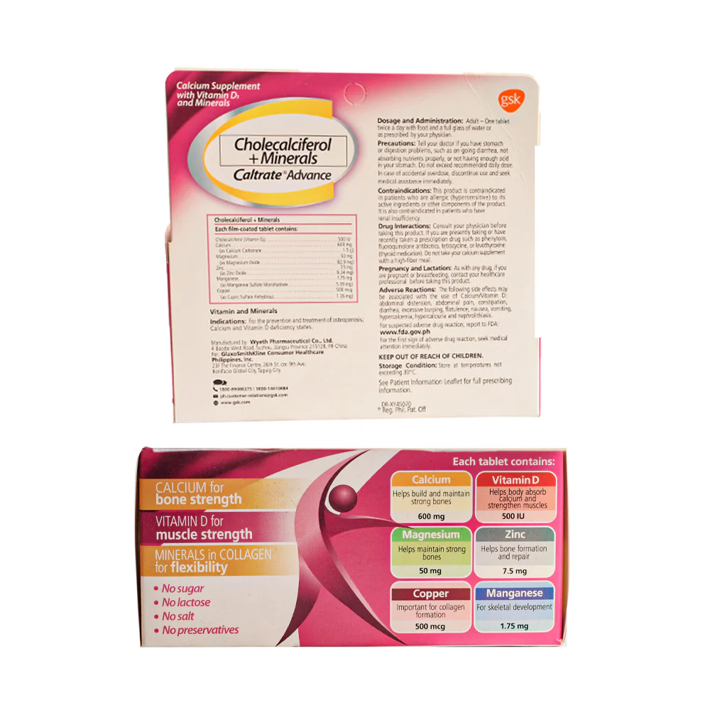 Caltrate Advance Cholecalciferol + Minerals Tablet By 60's - Image 2
