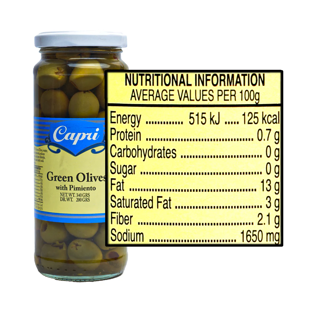 Capri Green Olives With Pimiento 340g - Image 2
