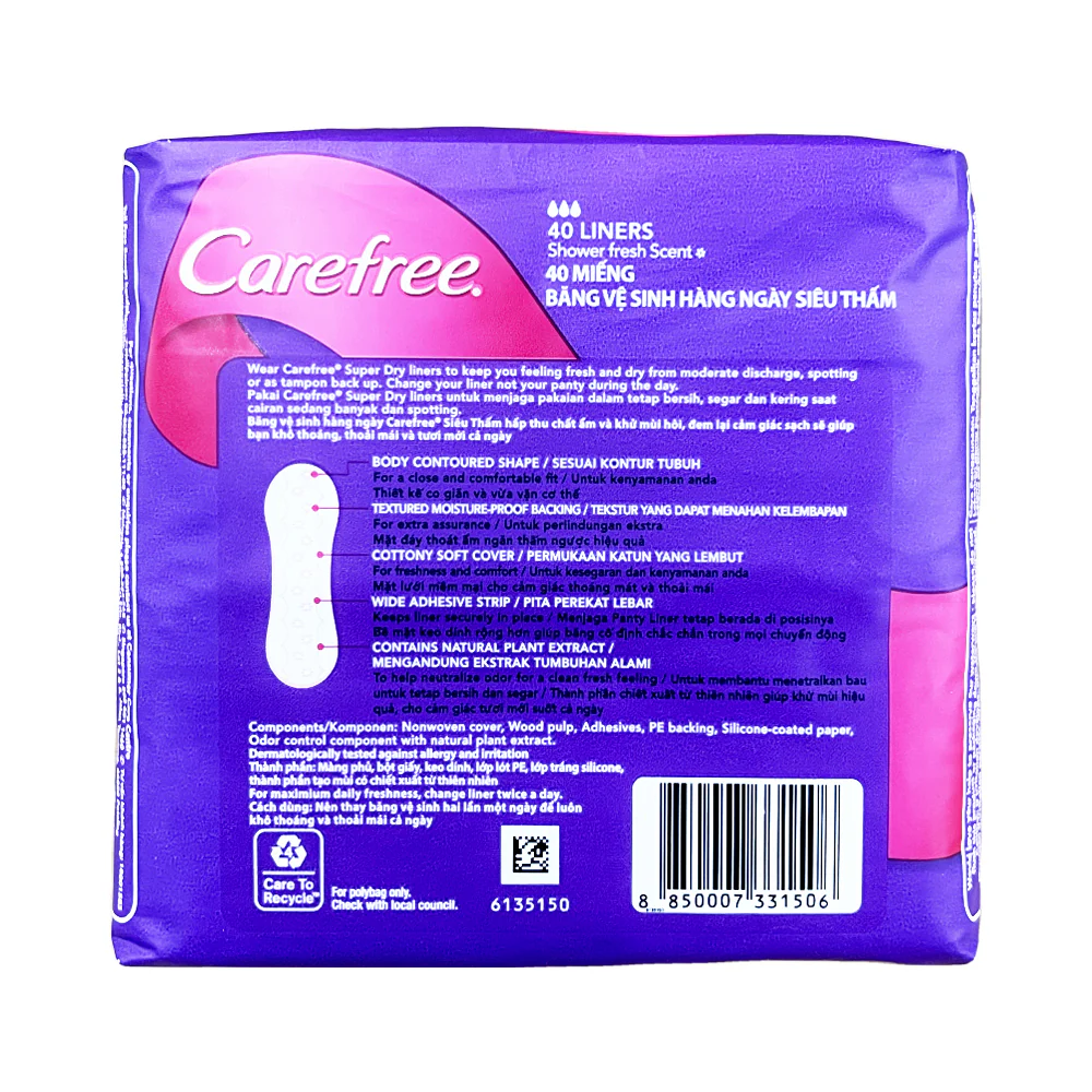 Carefree Super Dry Pantyliner Shower Fresh Scent 40's - Image 2