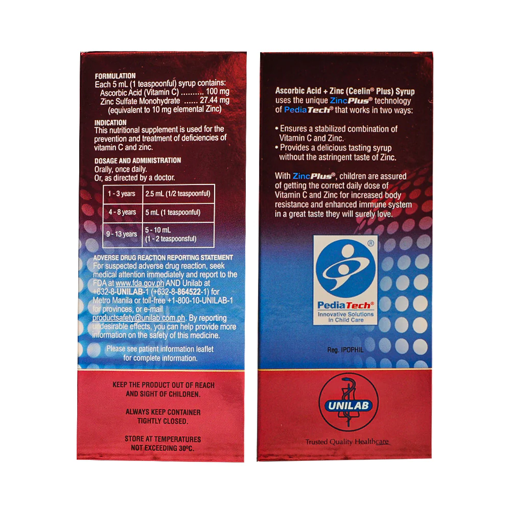 Ceelin Plus Ascorbic Acid With Zinc Syrup 120ml - Image 2