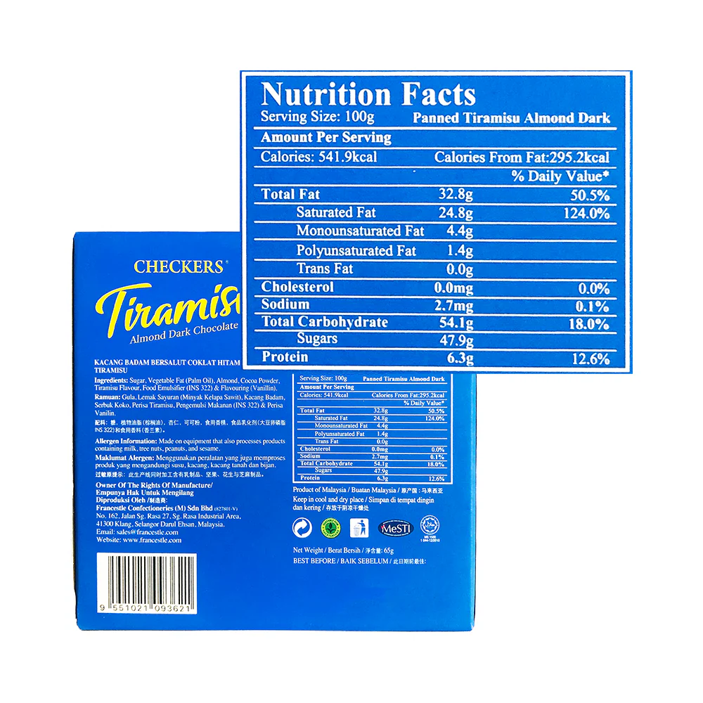 Checkers Tiramisu Almond Dark Chocolate 65g - Image 2