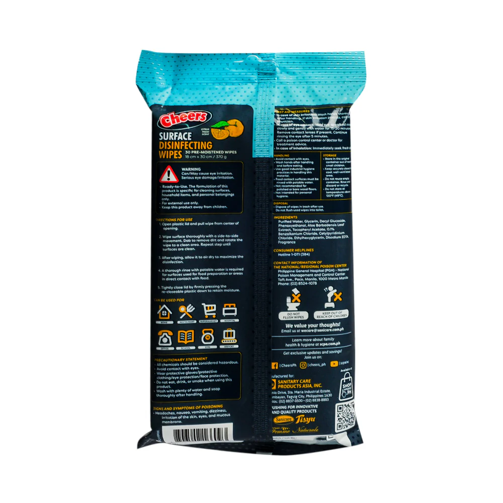 Cheers Surface Disinfecting Wipes Citrus 30's - Image 2