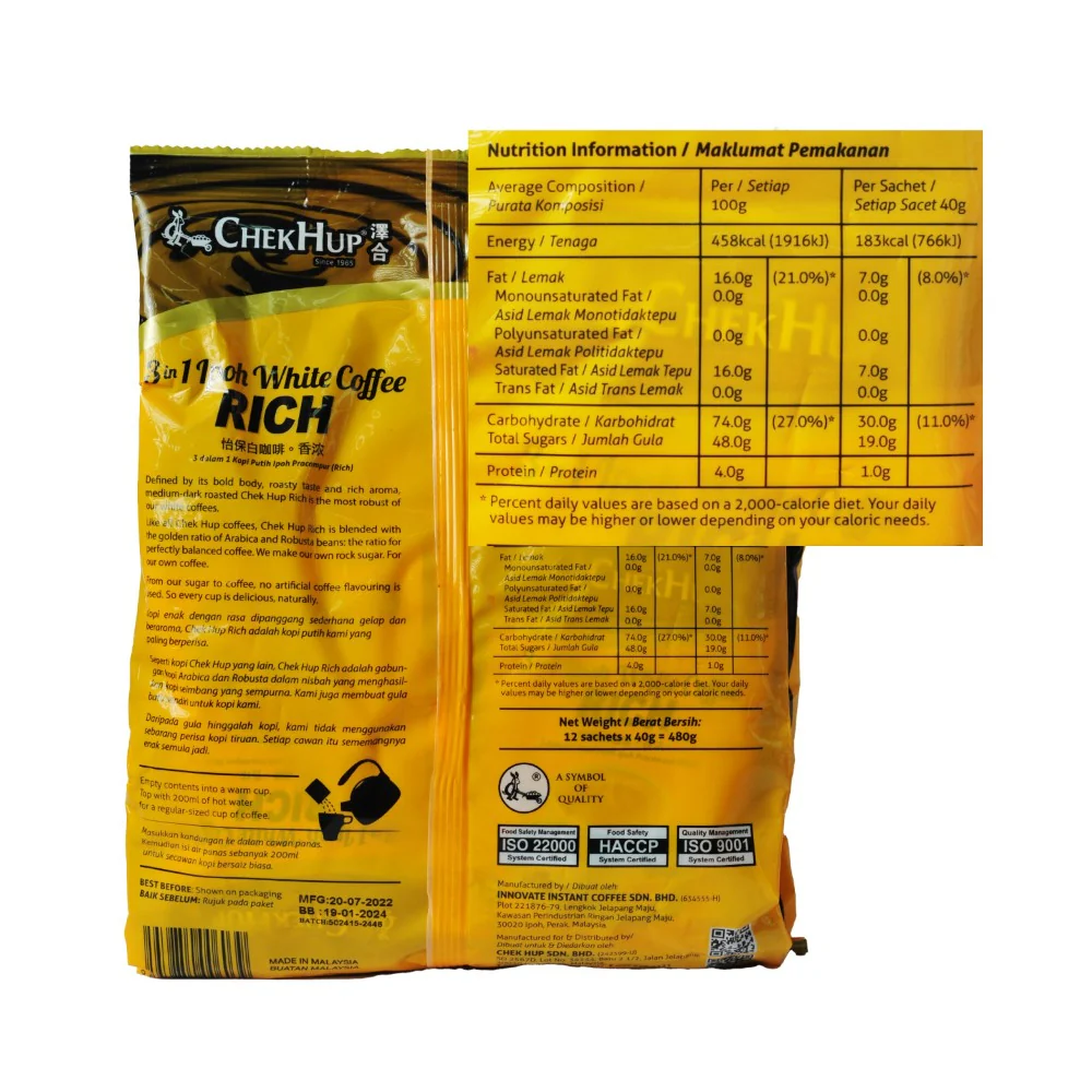 Chek Hup 3in1 White Coffee King 40g x 12's - Image 2