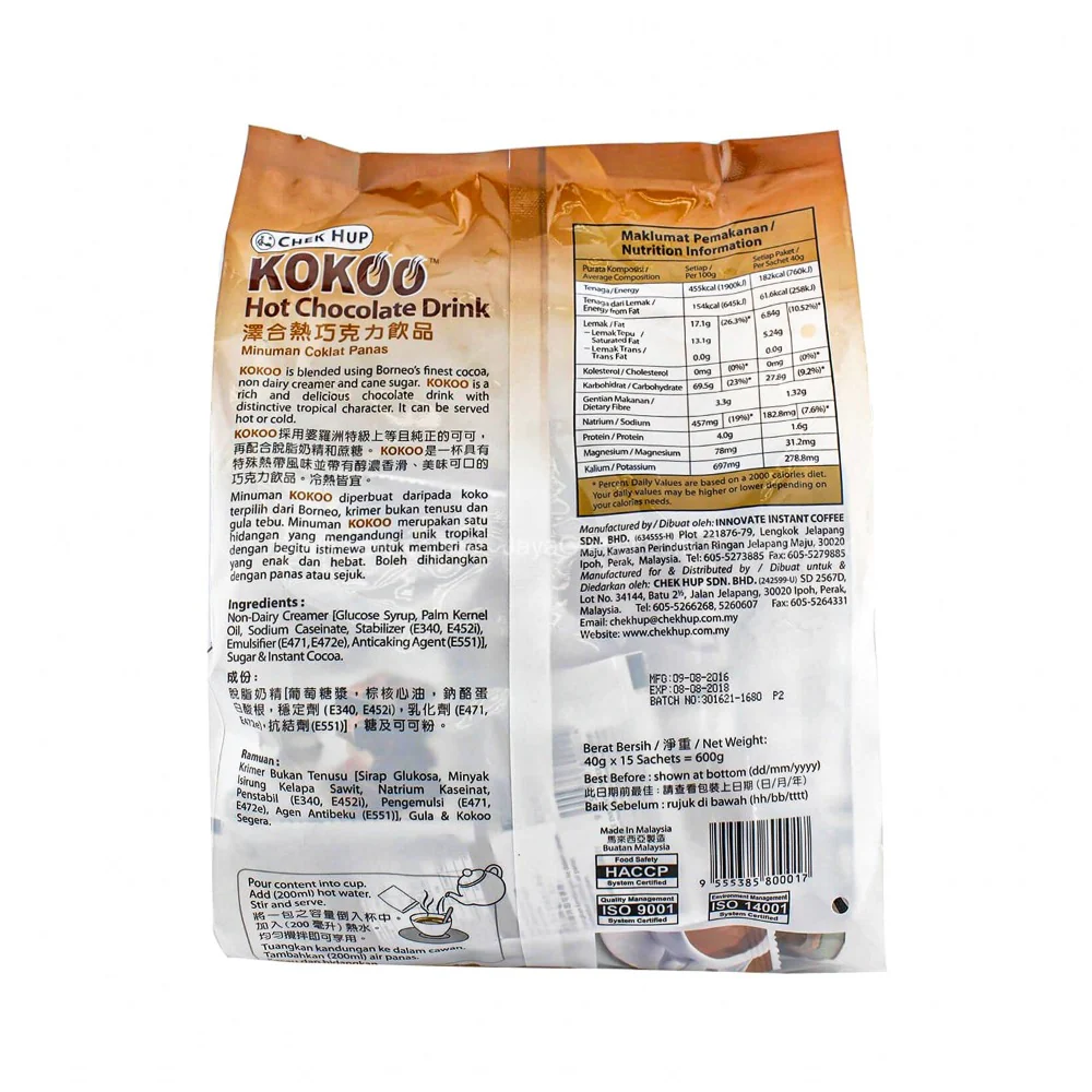 Chek Hup Kokoo 3in1 Hot Chocolate Drinks 40g x 15's - Image 2