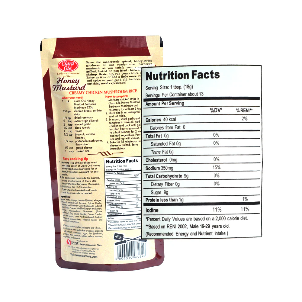 Clara Ole Barbecue Marinade Mix Honey Mustard Pouch 225g - Image 2