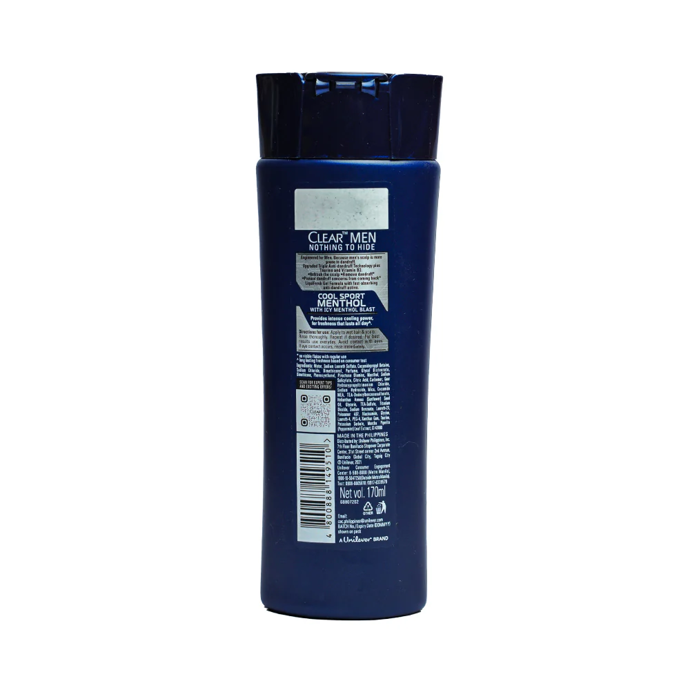 Clear Men Anti-Dandruff Shampoo Cool Sport Menthol 170ml - Image 2