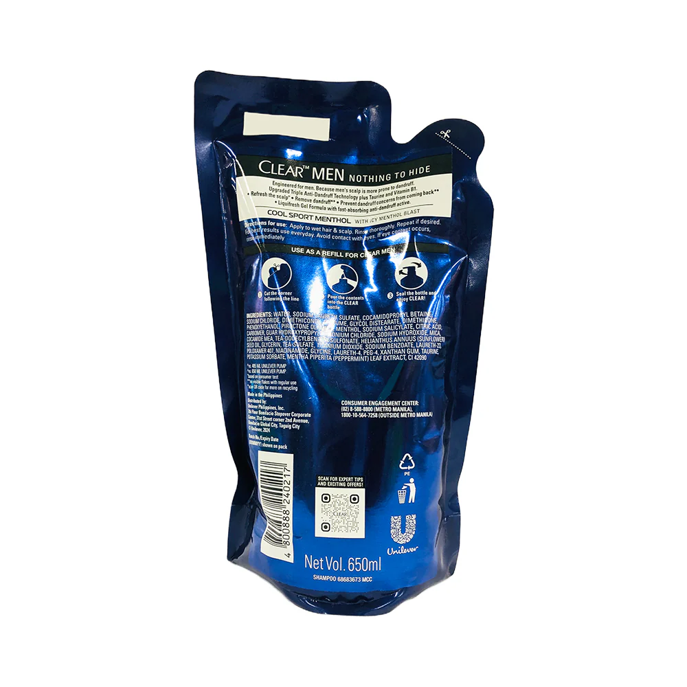 Clear Shampoo Cool Sport Menthol SUP 650ml - Image 2