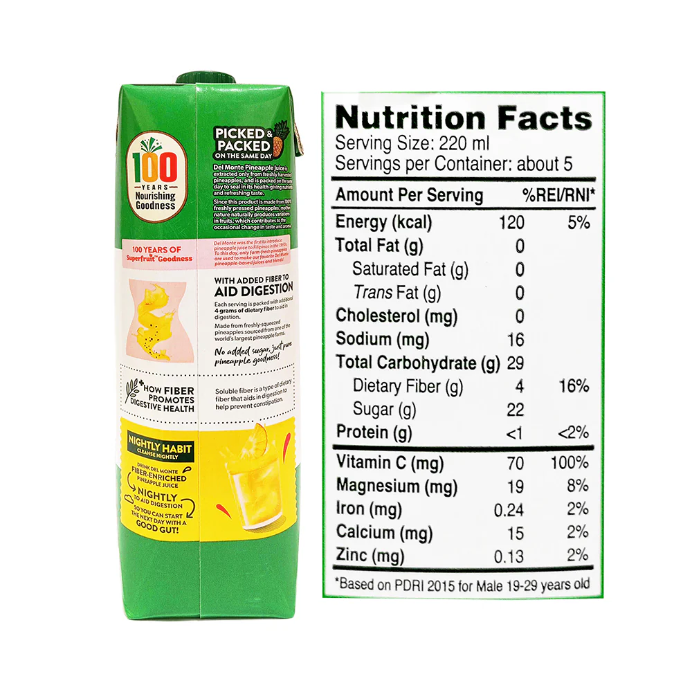 Del Monte 100% Pineapple Juice Fiber Enriched 1L - Image 2