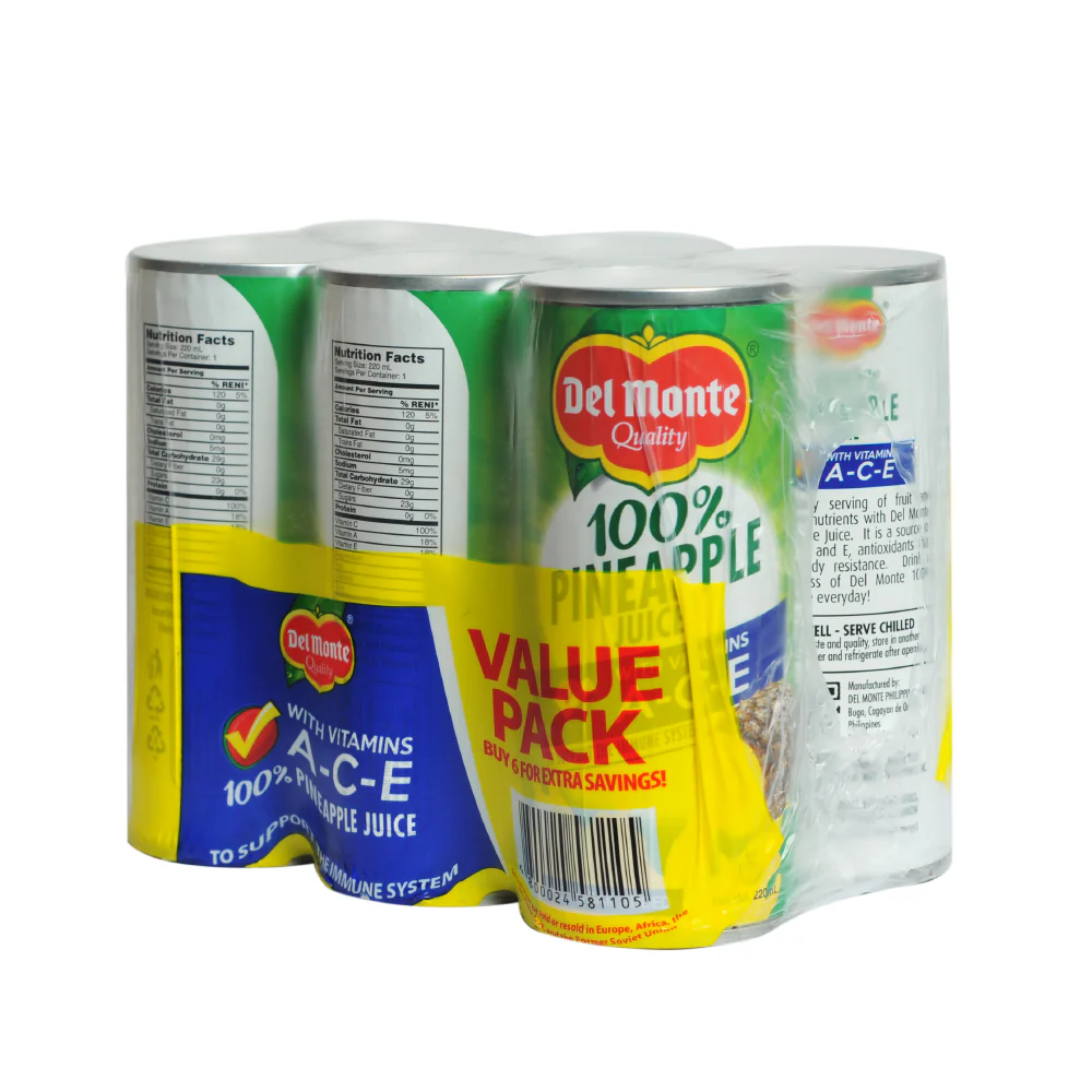 Del Monte 100% Pineapple Juice With Vitamins A-C-E (202) 220ml x 6's - Image 2