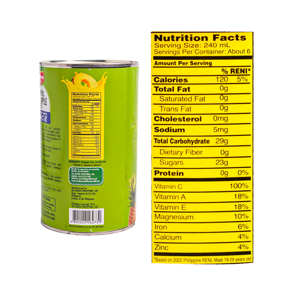 Del Monte 100% Pineapple Juice With Vitamins ACE 1.36L (46oz) - Image 3