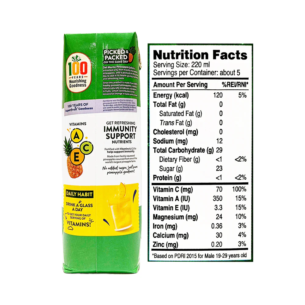 Del Monte 100% Pineapple Juice With Vitamins ACE 1L - Image 2