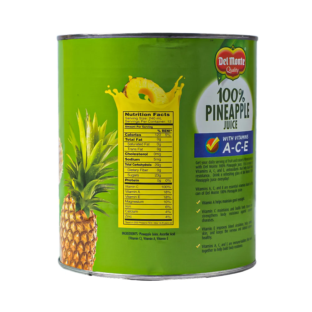 Del Monte 100% Unsweetened Pineapple Juice With Vit Ace 2.90L #10 - Image 2
