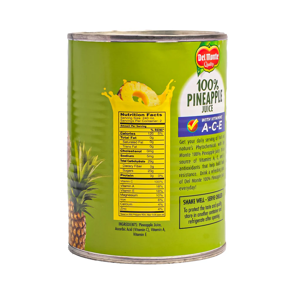 Del Monte 100% Pineapple Juice Unsweetened With Vitamins Ace 530ml - Image 2