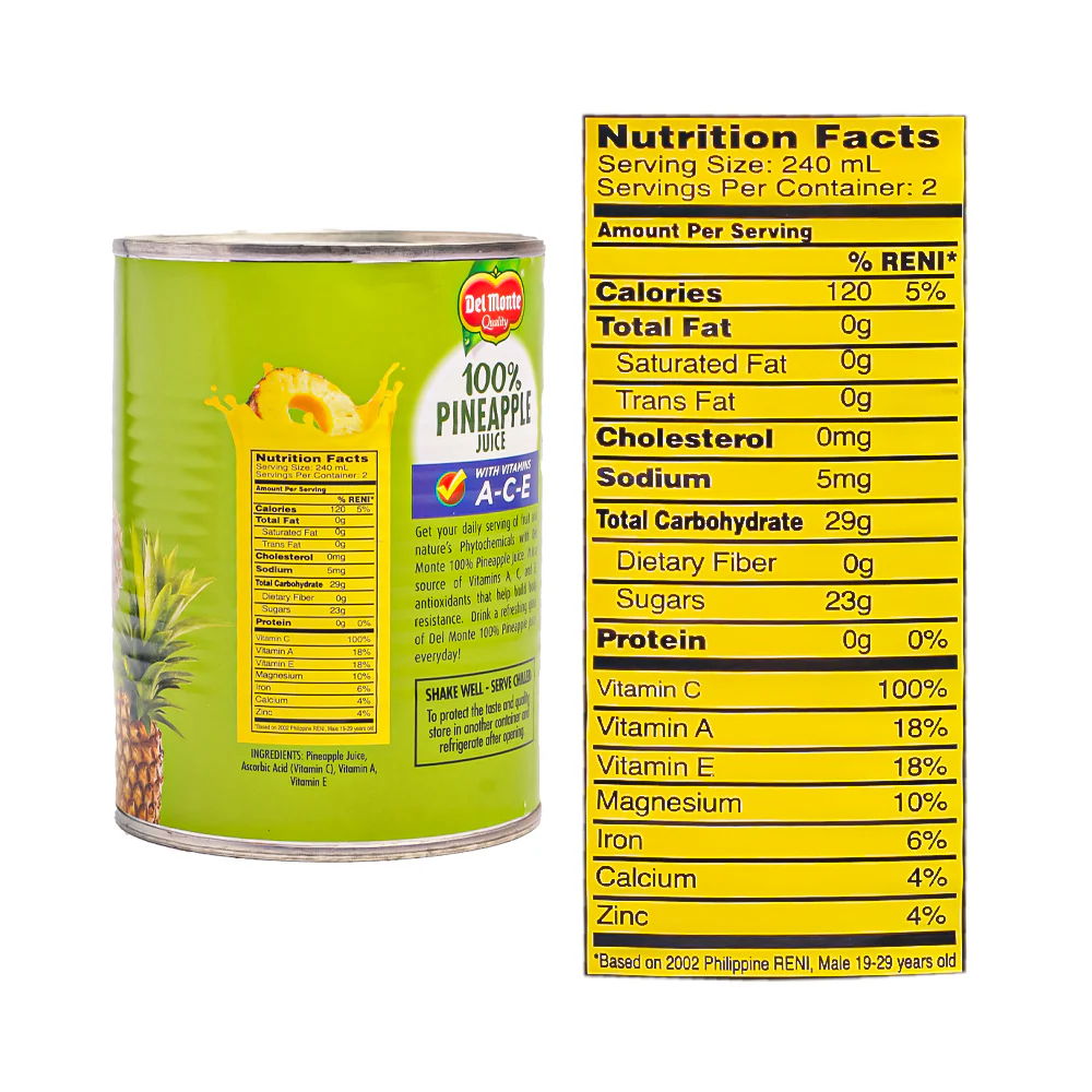 Del Monte 100% Pineapple Juice Unsweetened With Vitamins Ace 530ml - Image 3