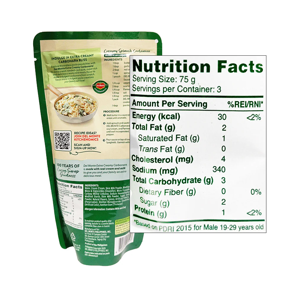 Del Monte Extra Creamy Carbonara Pasta Sauce SUP 200g - Image 2