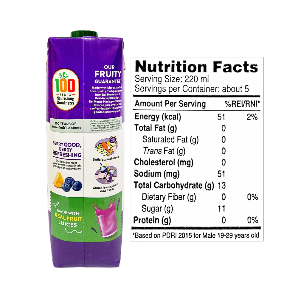 Del Monte Juice Drink Pineapple Blueberry 1L - Image 2