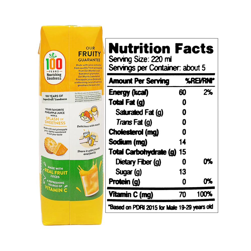 Del Monte Juice Drink Sweetened Pineapple  1L - Image 2