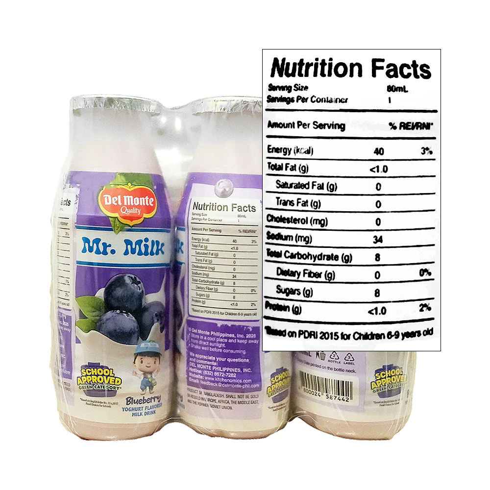 Del Monte Mr. Milk Yogurt Blueberry 80ml x 6's - Image 2