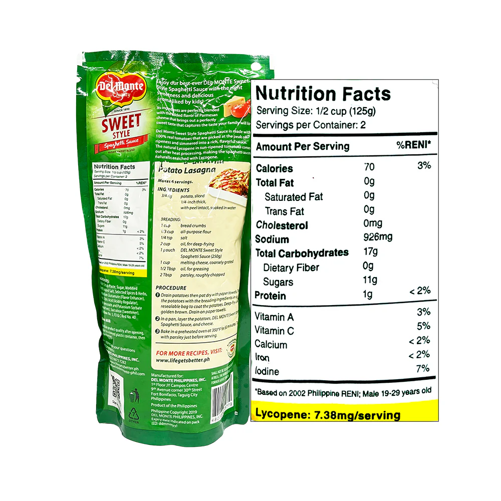 Del Monte Spaghetti Sauce Sweet Style SUP 250g - Image 2