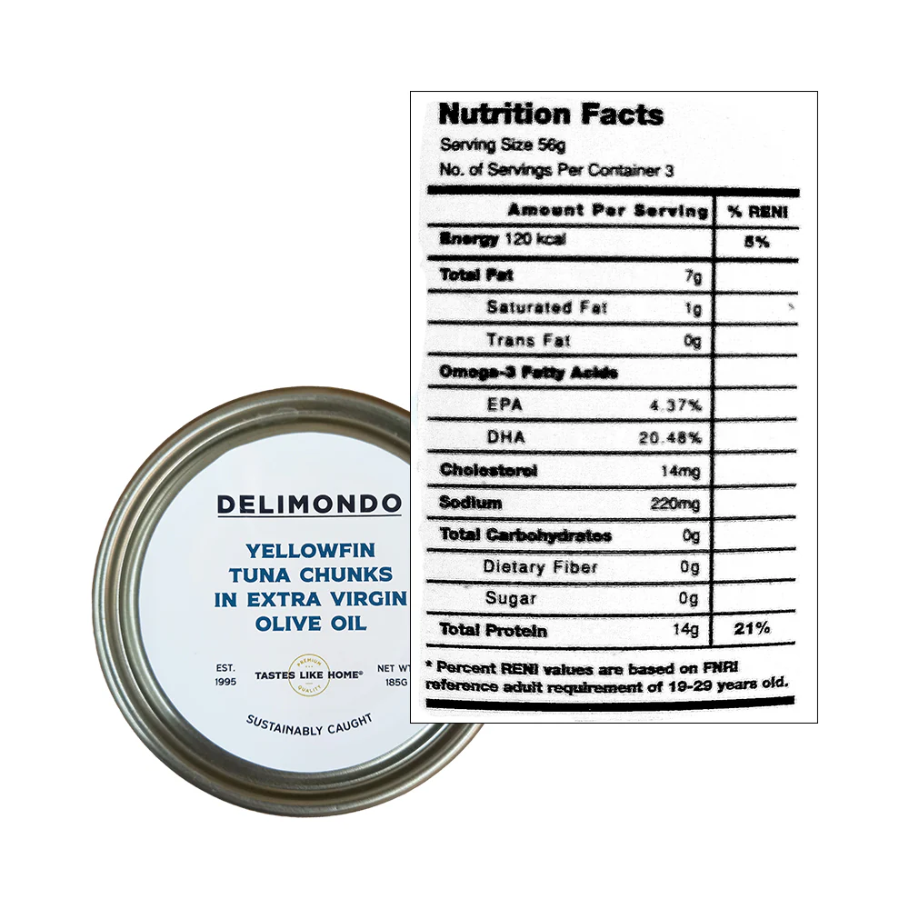 Delimondo Yellow Fin Tuna Chunks Extra Virgin Olive Oil 185g - Image 2