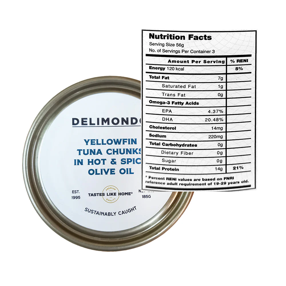 Delimondo Yellow Fin Tuna Chunks Hot And Spicy Olive Oil 185g - Image 2