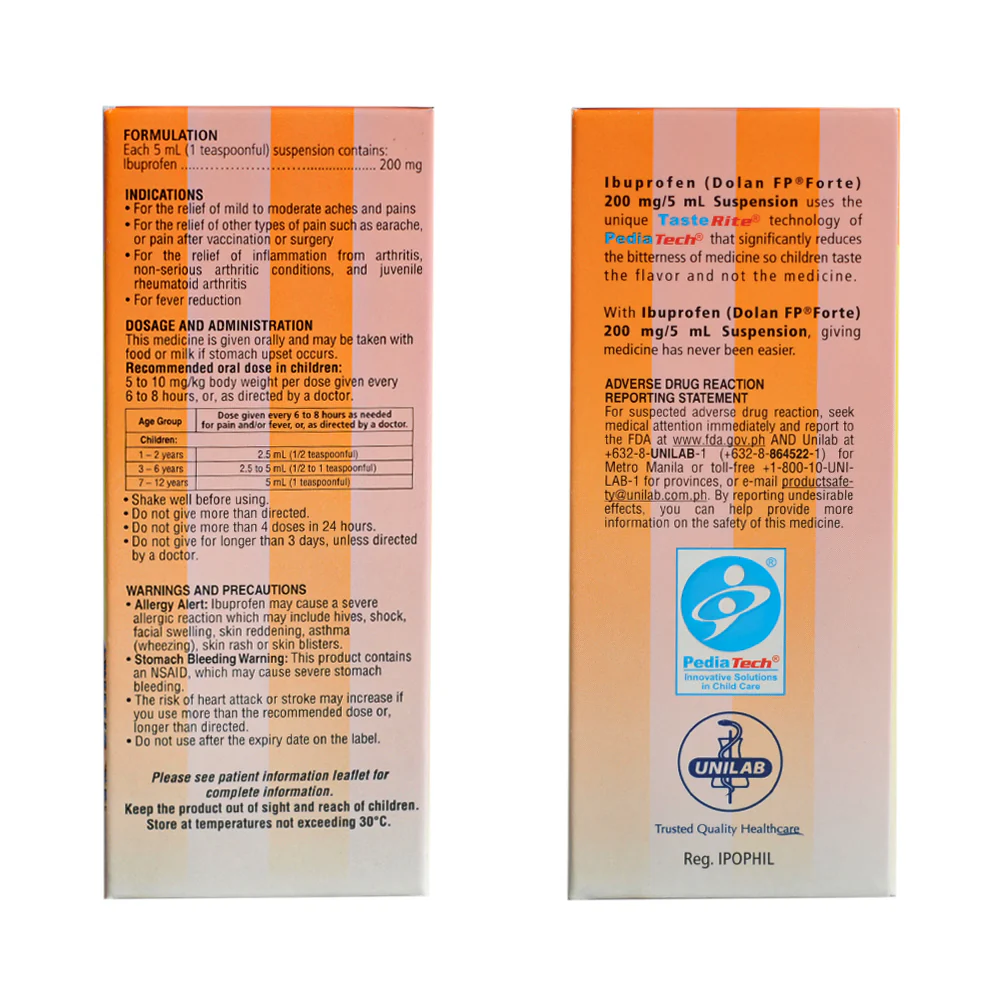 Dolan FP Forte Ibuprofen 200mg/5ml Suspension 60ml - Image 2