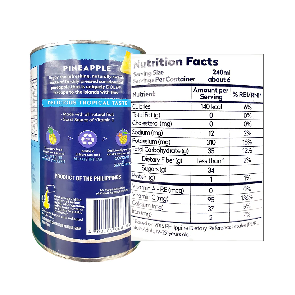 Dole 100% Pineapple Juice 1.36L (46oz) - Image 2
