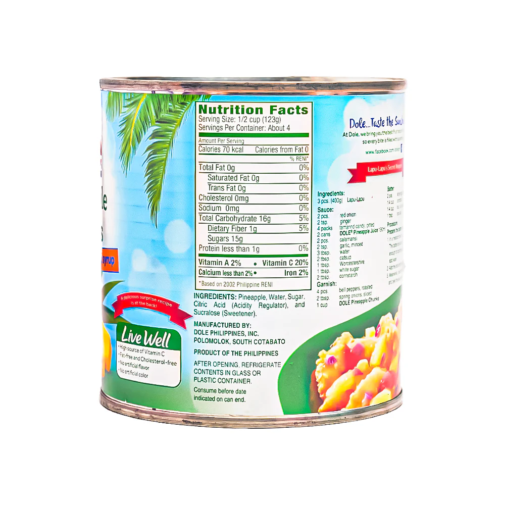 Dole Pineapple Chunks In Extra Light Syrup 432g - Image 2