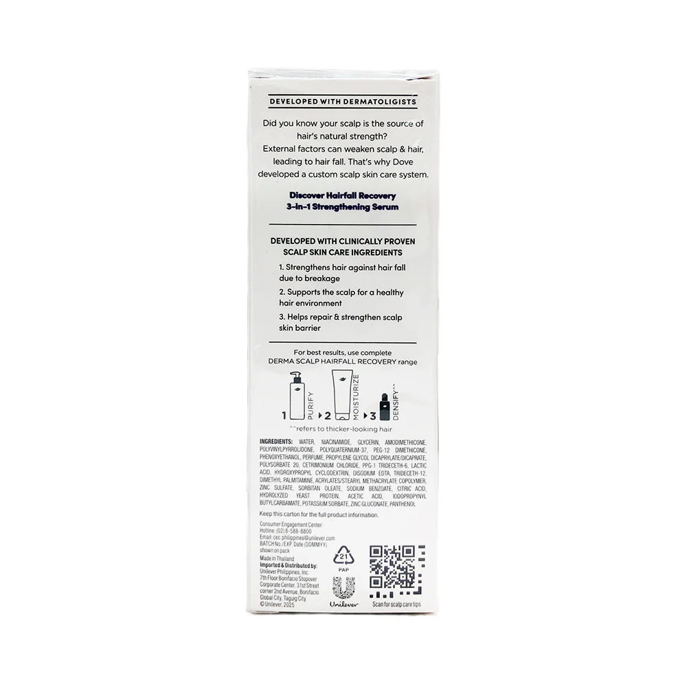 Dove Derma Scalp Hair Fall Recovery 3 in 1 Strengthening Serum 45ml - Image 4