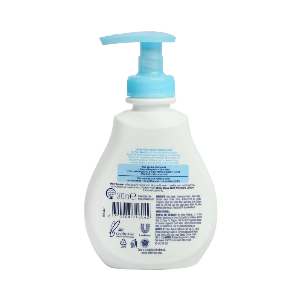 Dove Hair To Toe Baby Wash Rich Moisture 200ml - Image 2